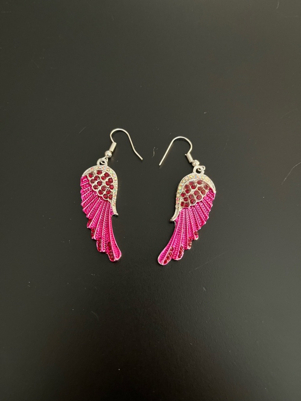 Dark Pink, Red and Silver Angel Wing Drop Earrings   NWT. - Picture 3 of 9
